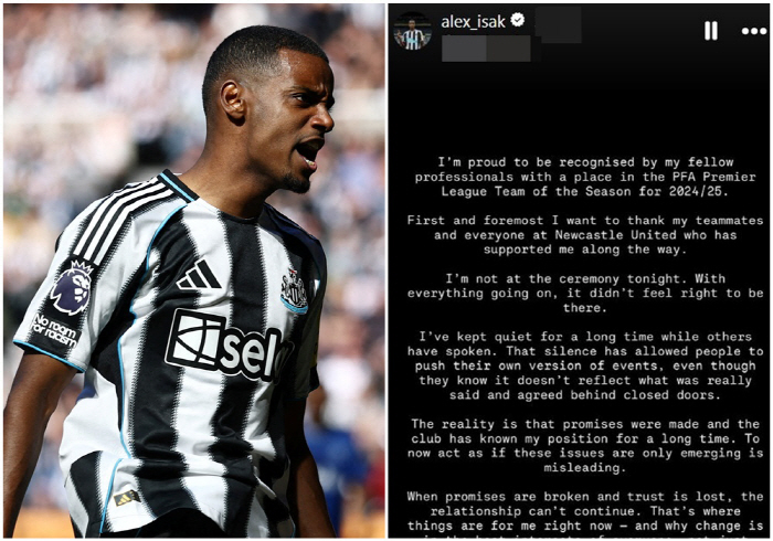 PFA awards no-show Isaac, Newcastle SNS attack → Shock break-up declaration trust broken and unsustainable
