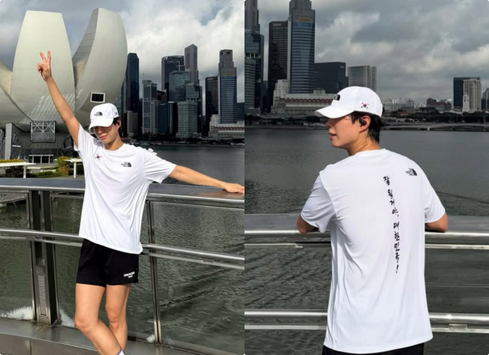 Park Bo-gum ran in Singapore with Taegeukgi in his heart. It's going to be good, Korea!