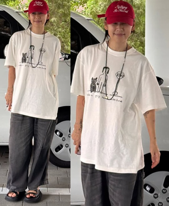 Lee Hyori, did you gain weight..Wear the XL size t-shirt and take a proof shot