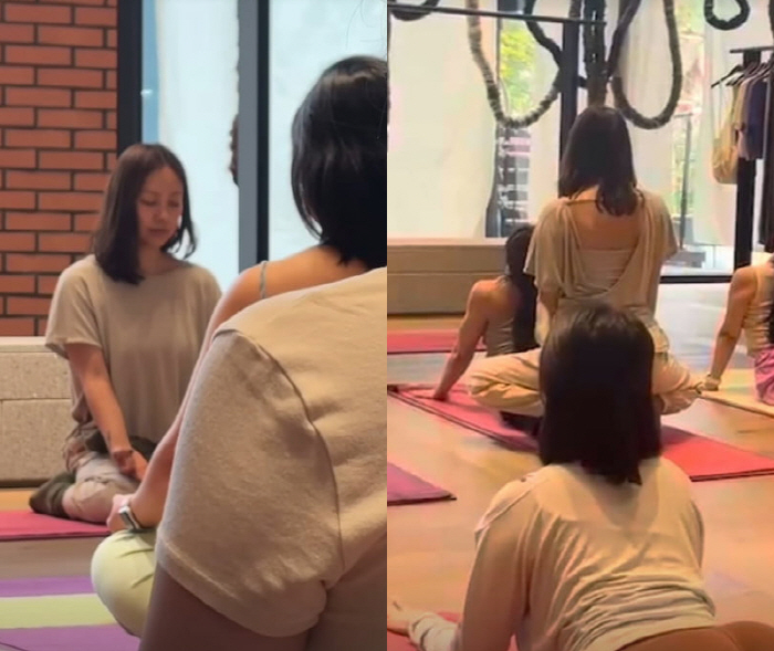 Lee Hyo-ri conducts a class in person at Ananda, the opening of the yoga center in September. 