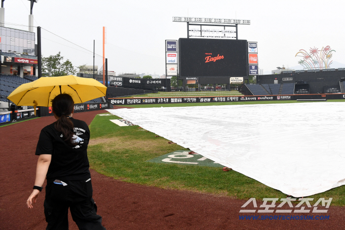 The ground is still holding up, but will the Samsung Hanwha match be postponed to Monday?
