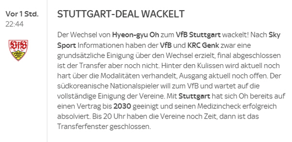 I got through to Stuttgart Medical...Sky Shock Report! Oh Hyun-kyu's deal, which was waiting for the official announcement, is deadlocked