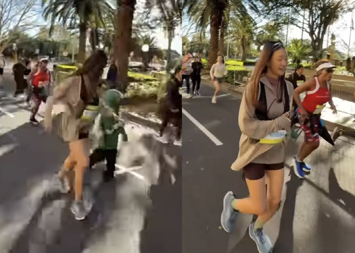 Lee Si-young, 8 months pregnant, shocking marathon completion video...Hold hands with the D line. 