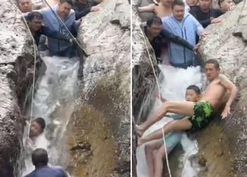 To save the boy caught between the rocks...I blocked it with my body in the valley