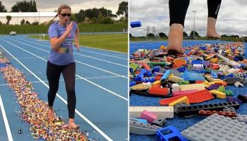 Barefoot 100m Lego Track Run A new world record...the steel soles of one's child care