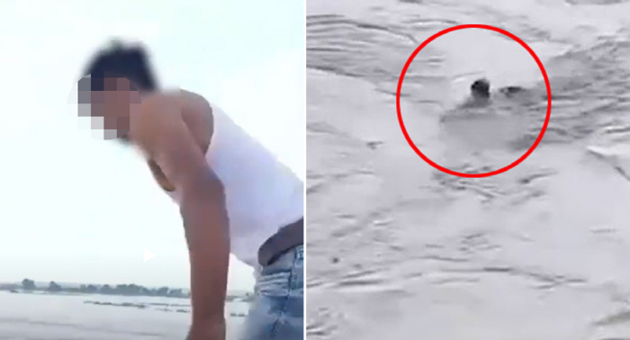 A teenager who jumped into the river for a video for SNS with a 8,000 won bet is missing