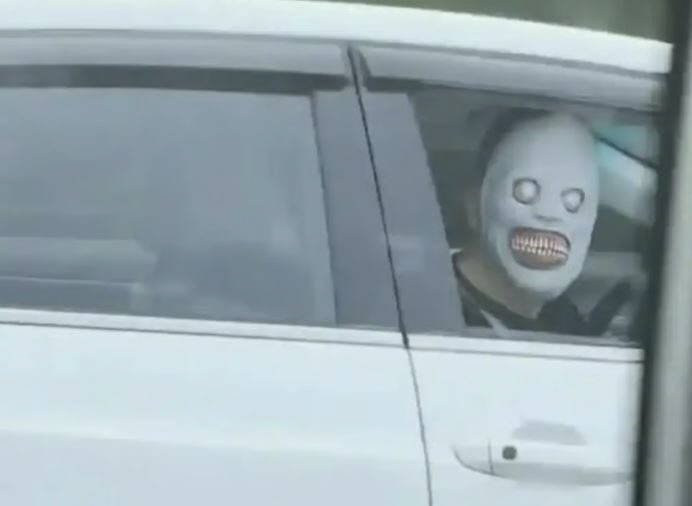 Scared by horror mask while driving on highway, culprit is foreign teacher