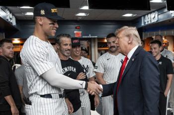 The President's Energy Is Home Run? Shake Trump's Hand, Run at-bats Home Run, Aaron Judge's 361, DiMaggio and Tie