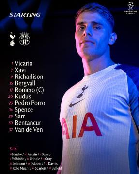  Healysong One-Top Tottenham announces starting lineup against Villarreal