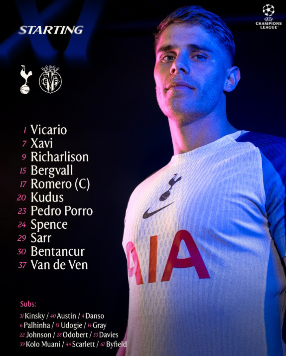  Healysong One-Top Tottenham announces starting lineup against Villarreal