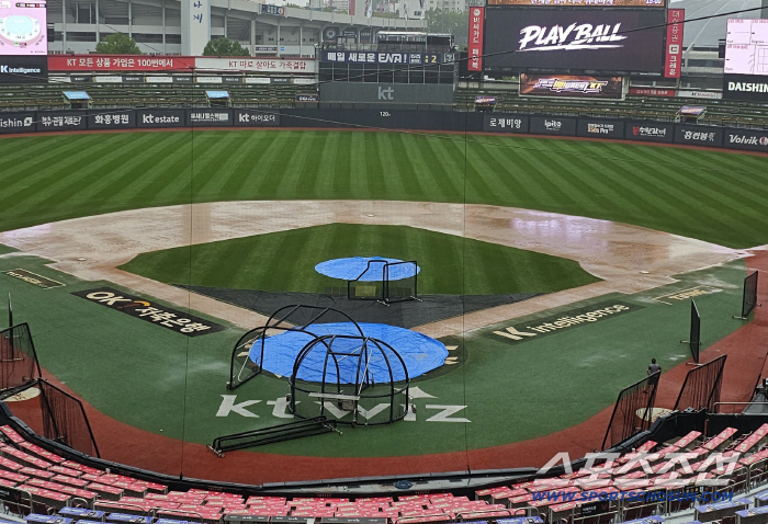 When I cleared a large tarpaulin, it was a surprise downpour and the ground was flooded. Can the Suwon LGKT match be held? 