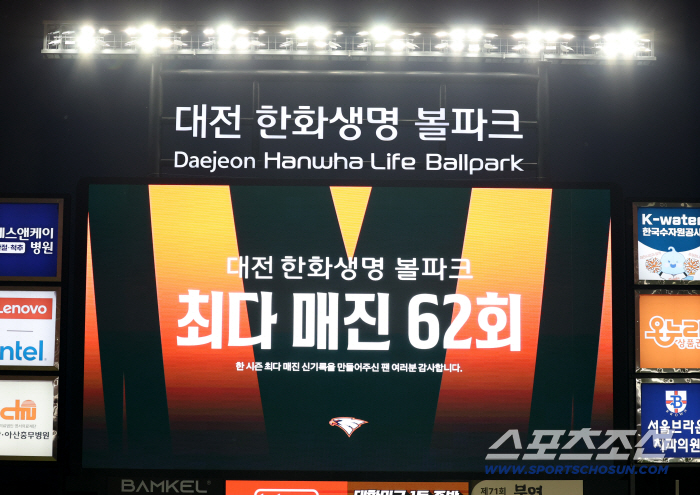  Daejeon Hanwha Life Ball Park achieved the most sales of 62 times!