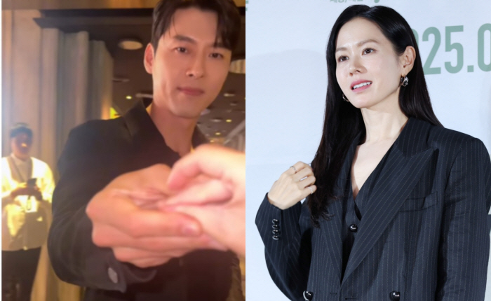 A finger heart for my wife? Hyun Bin Blocks Fan Hearts ♥ Son Ye-jin |  SportsChosun