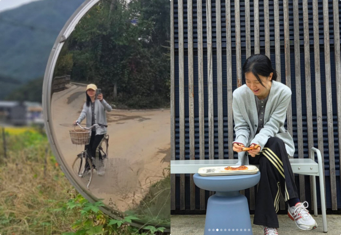 Lee Young-ae, wearing sweatpants with no makeup on, in a natural mode..I hope you have a happy Chuseok holiday at Yangpyeong Country House