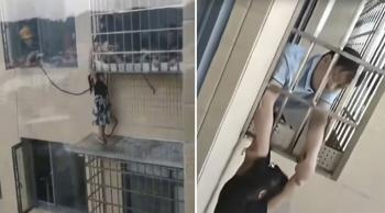 A 4-year-old child who fell from the 20th floor survived after being caught on the 13th floor...the instinct of a resident's mother in hand