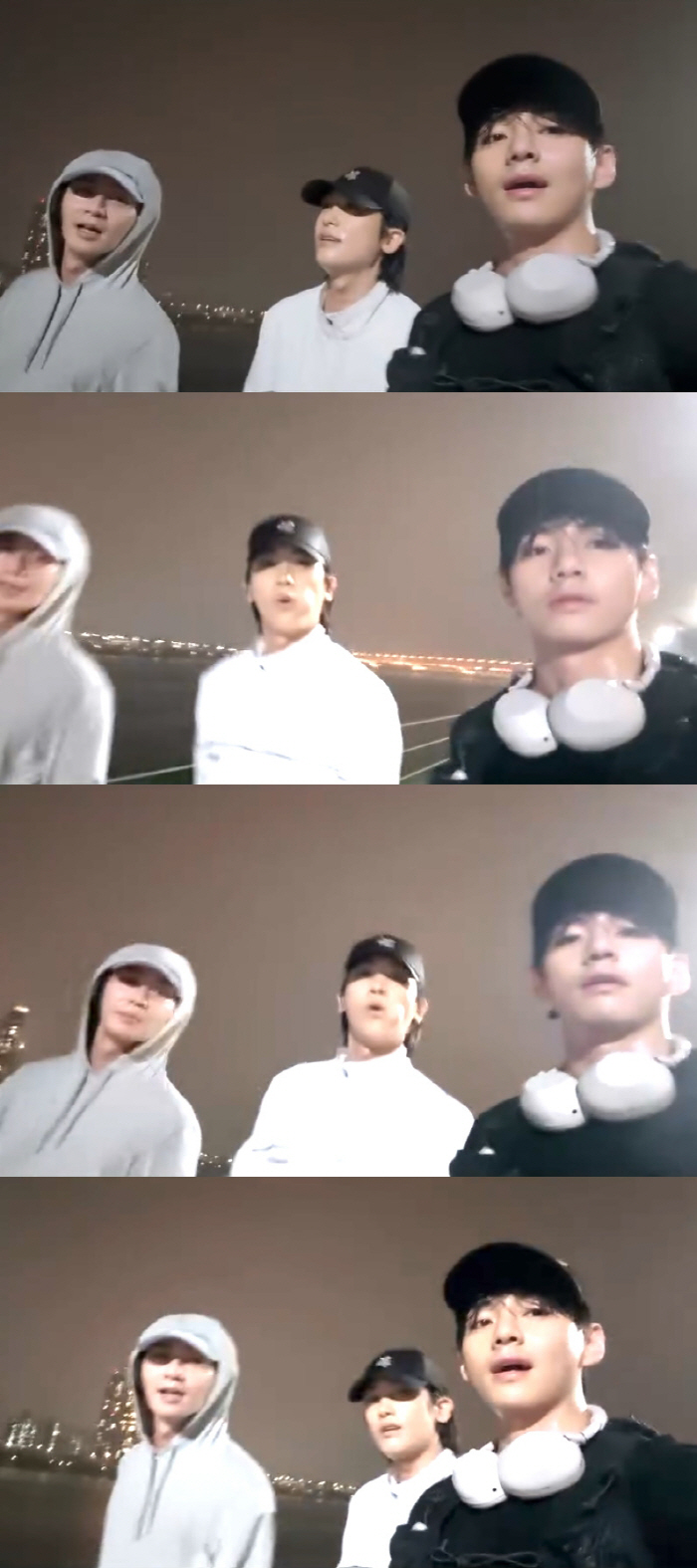 BTS V Enjoys Rainy Han River Stroll with Park Seo-jun and Park Hyung-sik