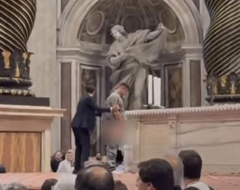 Men pee during Mass at St. Peter's Basilica at the Vatican...Exposure shock as it is on the lower body