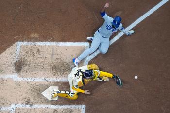 Dodgers, all-time super absurd double play. Is this for real? → a double play to center field with the bases loaded.