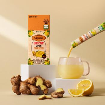 A shot of lemon ginger shot with a glass of breakfast during the change of seasons...Dong-A Pharmaceutical presents simple stick Vitagran organic lemon juice