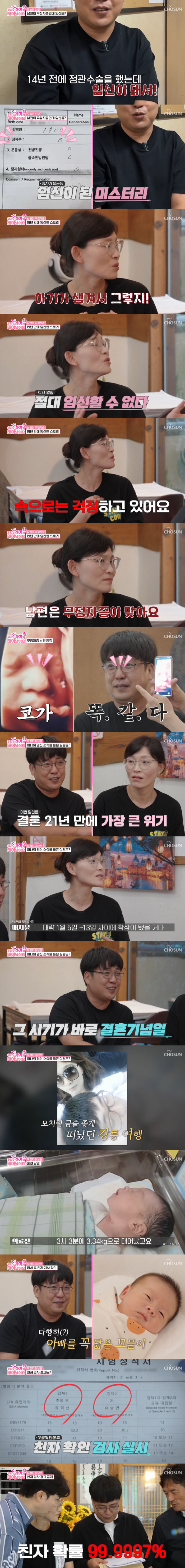 Anamnesiac husband, wife in her 40s, is pregnant for the first time in 18 years and married for the first time in 21 years (baby)