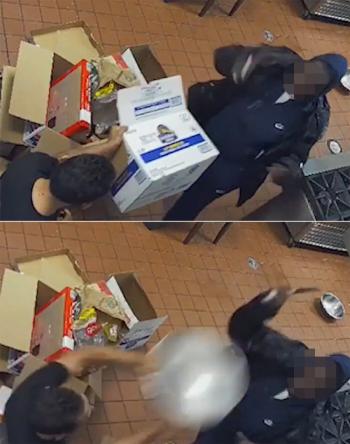 The owner who confronted the knife-wielding woman with a paper box and pot, almost...