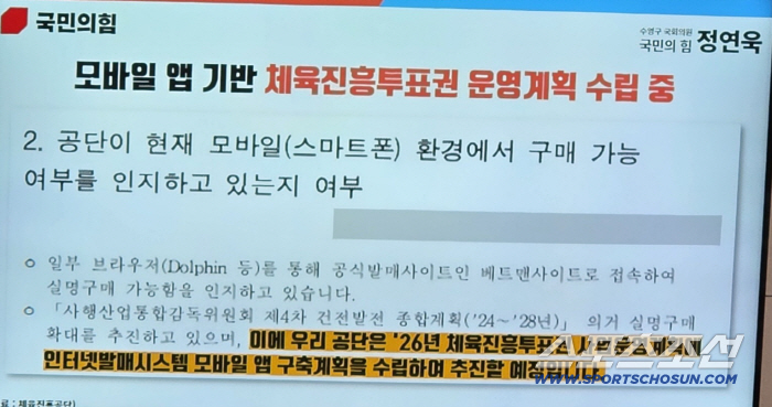 The basis of lawmaker Jeong Yeon-wook's sports budget, please come up with measures to secure public trust when Sports Toto mobile is released (2025 at the audit site of the stylistic committee)