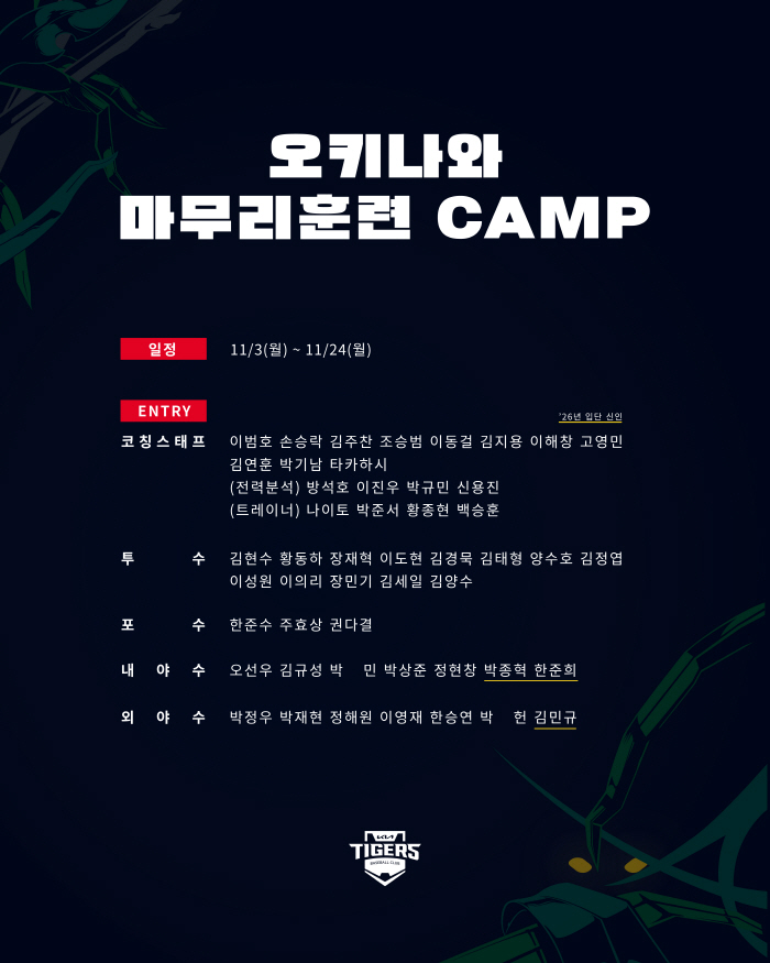 30 KIA and Okinawa are confirmed in preparation for the FA leak, which is expected to be absent from the general manager...3 rookie fielders  coach Takahashi will join us