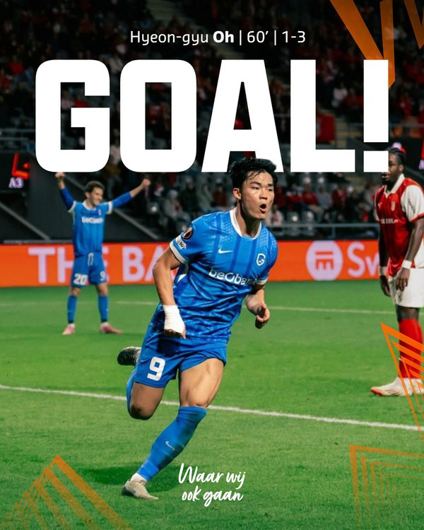 Good news for Hong Myung-bo! Oh Hyun-kyu and UEL Braga scored their seventh goal of the season, and Genk won 43 times