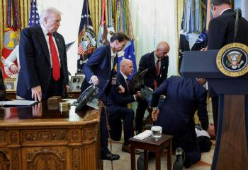 Pharmaceutical company representative fainting during White House event...President Trump will be fine