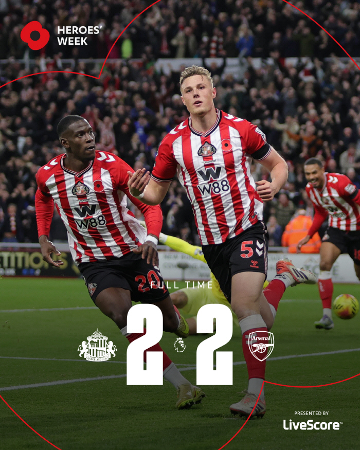 Even if I die, Sunderland, 'Treasure Valley'! The 94th-minute equalizer against Arsenal led to a 22nd match...Arsenal's scoreless  10 consecutive wins closed