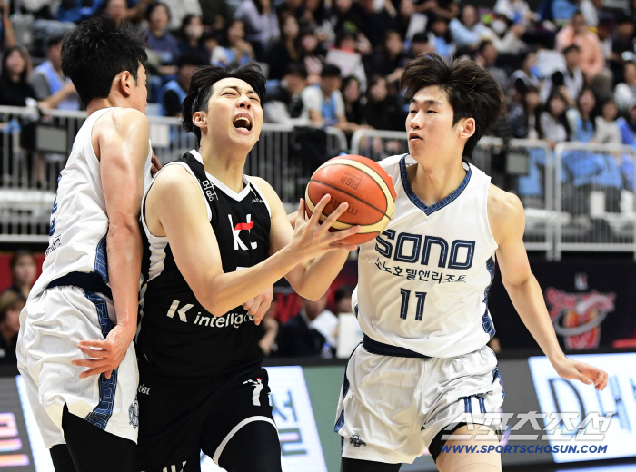  Jung Chang-young tries to break through the two defenses