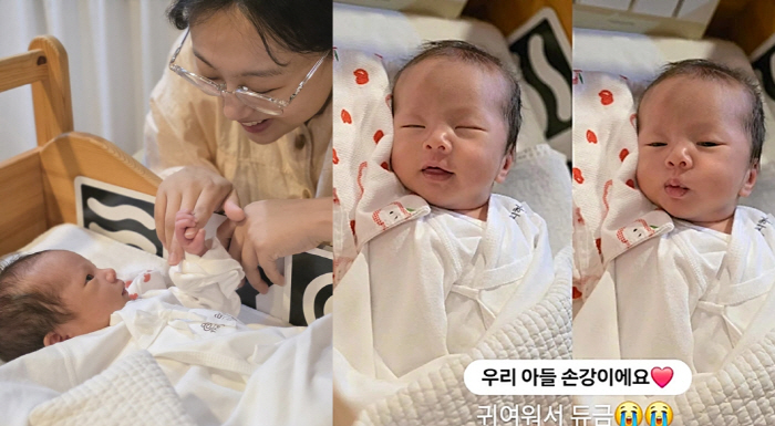 Son Min-soo ♥ Im Ra-ra, 1 month old, already clear features. My son is so cute