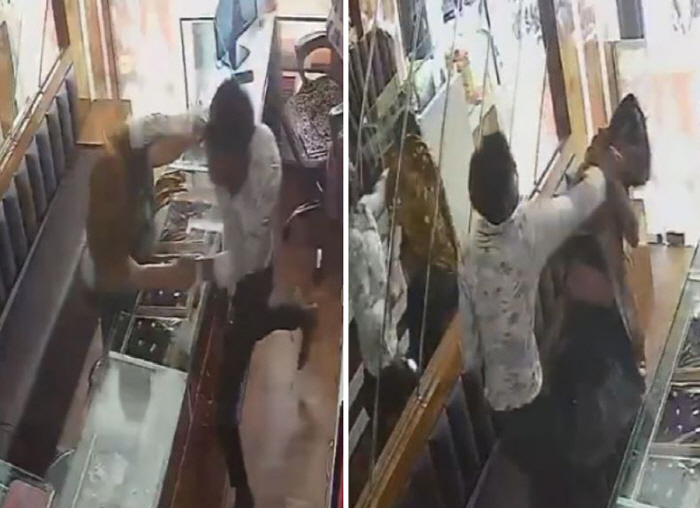 He tried to rob a jewelry store with red pepper powder, but he got beat up