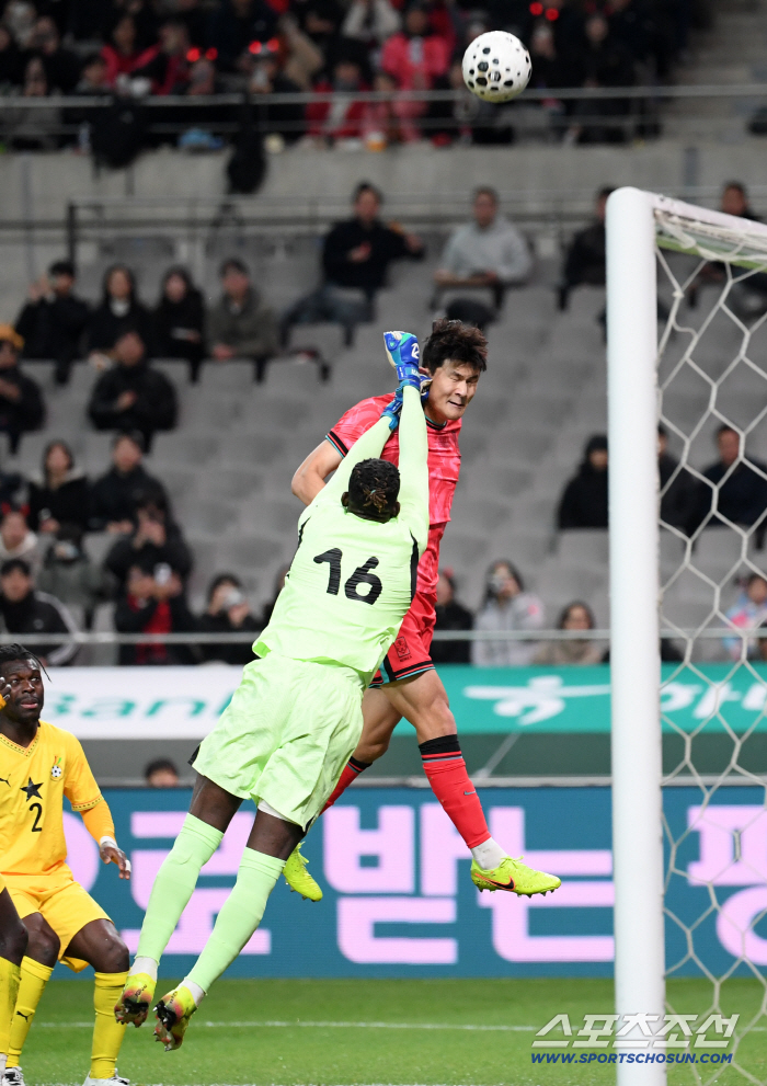  Ghana goalkeeper Asare blocks Kim Min-jae's header