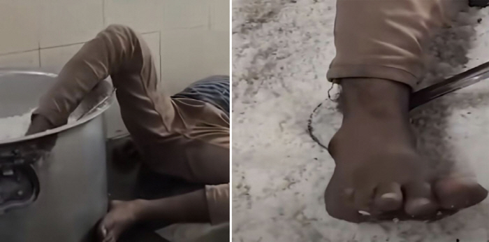 A security guard who stirs his feet in a rice cooker, drunk and cool