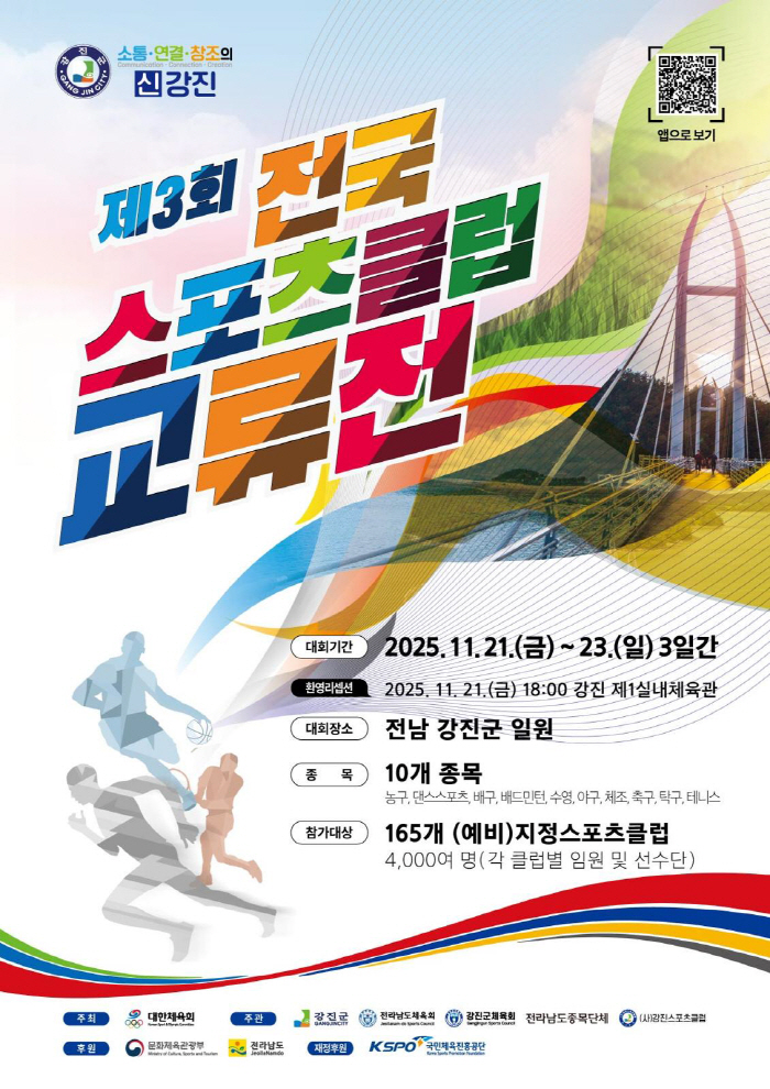 The Korea Sports Association's National Sports Club Exchange Exhibition will be held in Gangjin-seo, Jeollanam-do from the 23rd to the 23rd, with 3,500 athletes from 105 designated sports clubs X 10 sports across the country (Official)