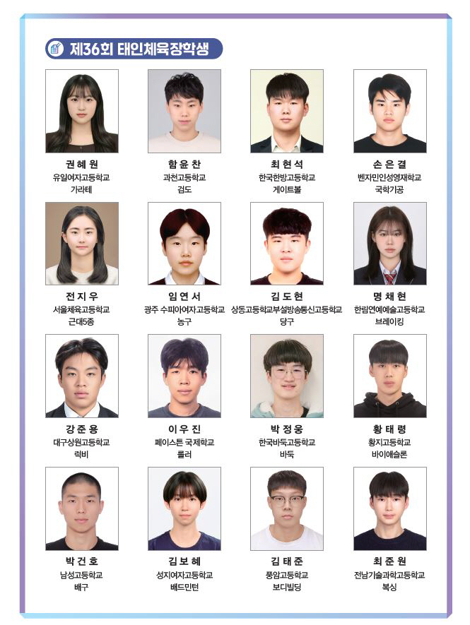 Sports ♥ Enterprise Taein X Korea Sports Council → Sports Scholarship Ceremony for 62 future Olympians For 35 years Total 803 750 million won Cheering for your dreams!