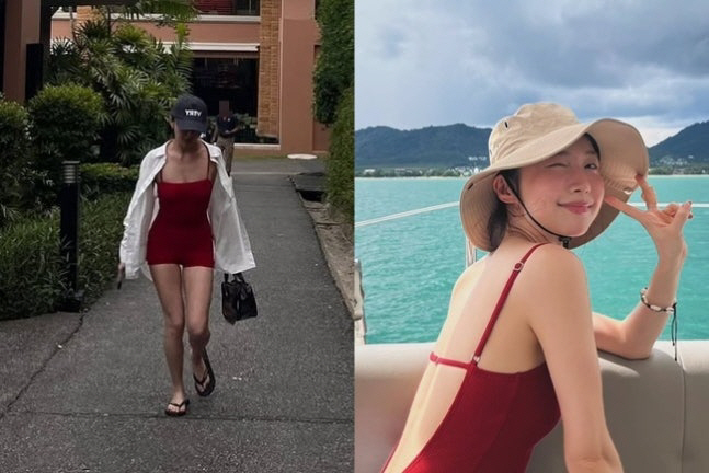 'On Vacation' Joo Hyun-young, Red Swimsuit...the S-line of the wall