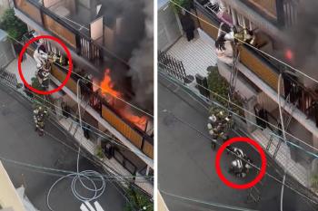 Woman in her 20s Kicks Firefighters Down in Flames...Are you Chinese again? It's a mess