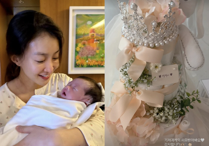 Lee Si-young, despite the controversy over the shooting of a newborn baby, is showing off her 3-tier diaper cake for the first time