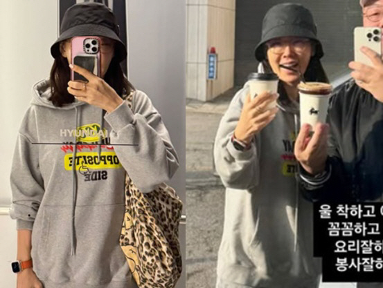 49-year-old Ahn Sun-young, serious swelling after double eyelid surgery..Hats and glasses to defend against the ironclad