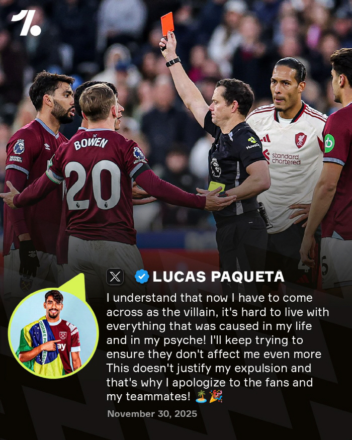 Worst exit! Investigate betting records raising suspicions of West Ham player's exit...I got angry. I got a red card and I'm calm