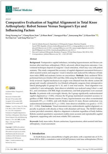 Himchan Hospital presents a paper on the accuracy of alignment of the sagittal plane for robot artificial joint surgery...Difference between doctor's eye vs robot sensor