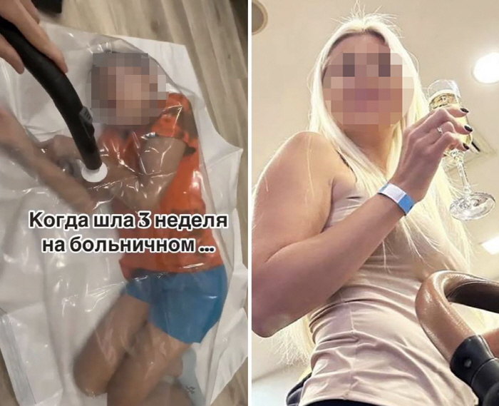 An immature mother who put her son in a vacuum plastic pack...Because of the view count?