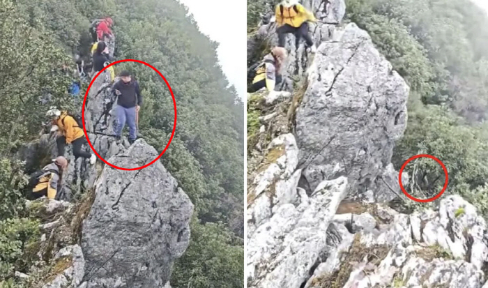 try to take a selfie... Tourists Fall 15m at the Top of the Mountain, Survive Miraculously