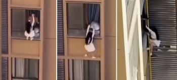 A woman who ran away on the 10th-floor outer wall on the way home from an affair man's wife...You look like Spider Girl