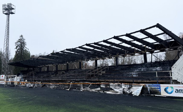 After relegation to the first division, the professional soccer team's home stadium caught fire...raising the possibility of arson